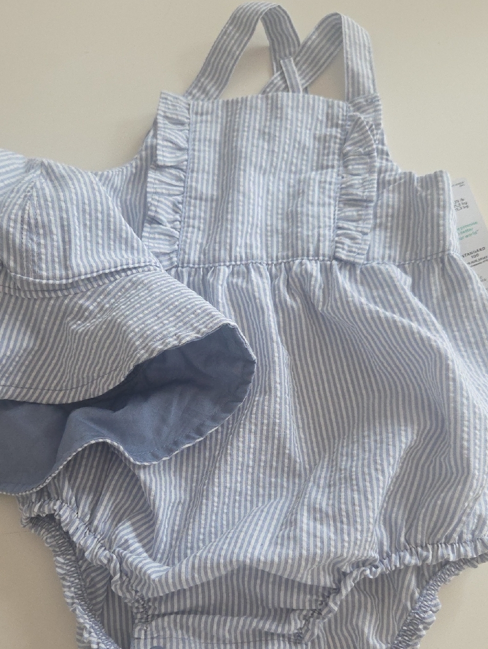 NWT Carters Blue Stripe Sundress Romper with Sun Hat